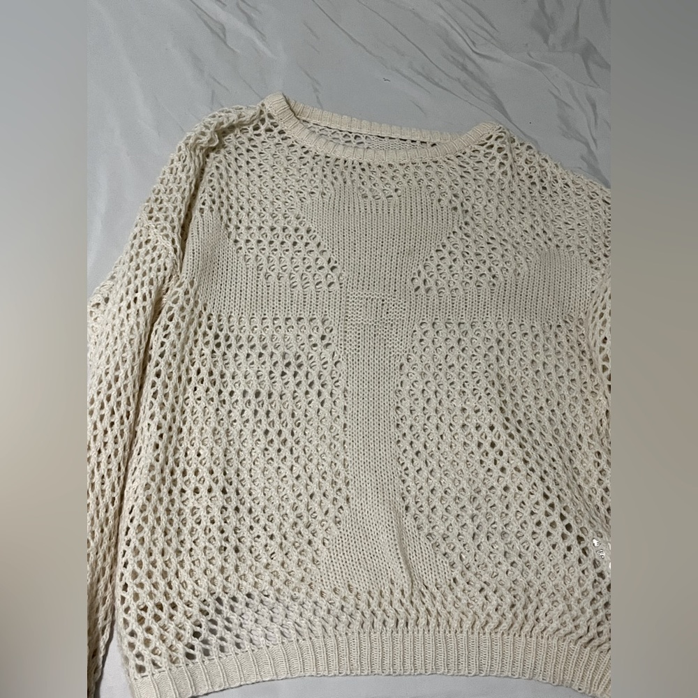 Beige Crochet Cross Sweater